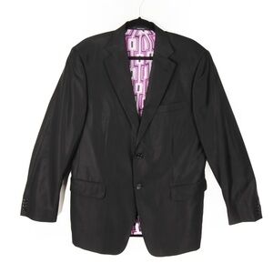 Versace Collection Black Pinstripe Retro Lining Button Up Wool Blazer Jacket